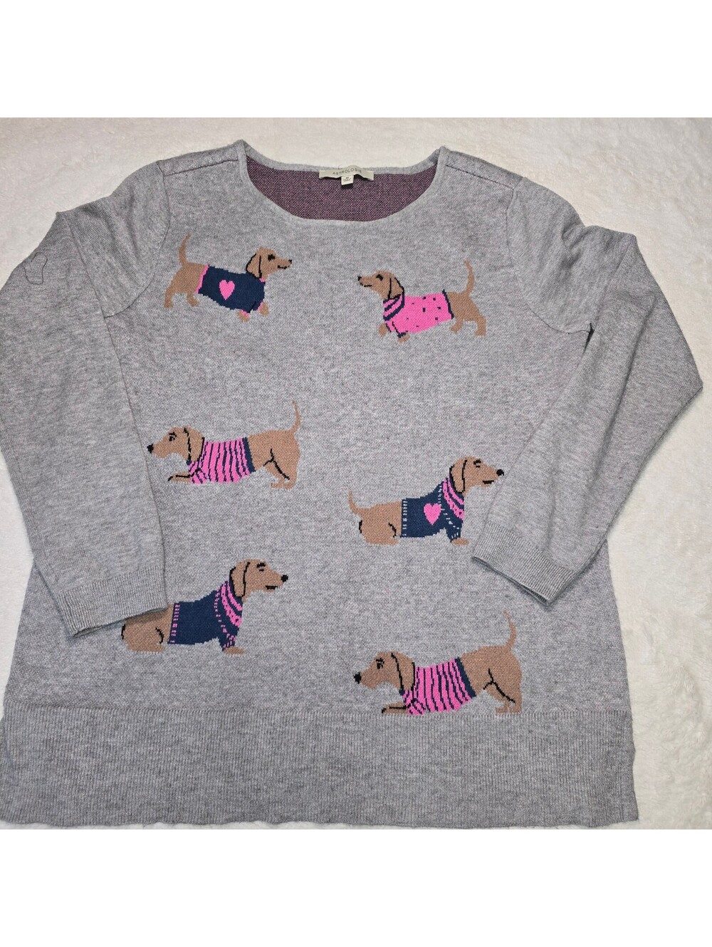 Astrologie Dachshund Wiener Dog Knit Sweater Gray Pink Pink Heart Women’s Size M
